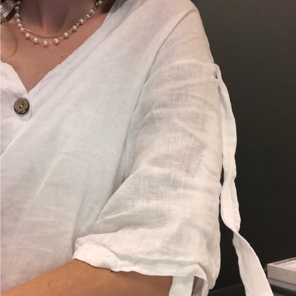 WHITE LINEN BUTTON UP SHIRT - Picture 5 of 11